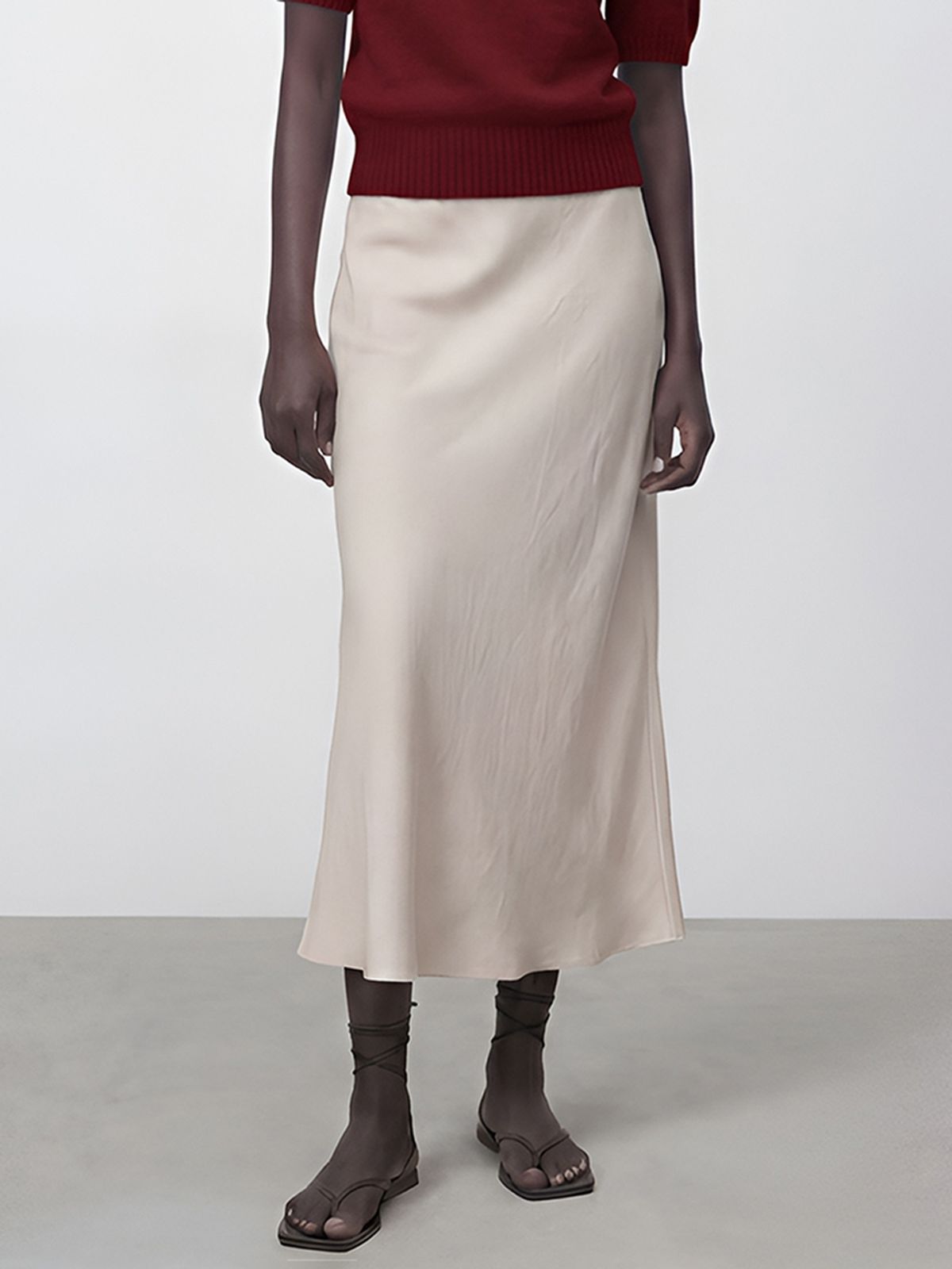 아쿠드(ACUD) Satin A-line Skirt _Cream