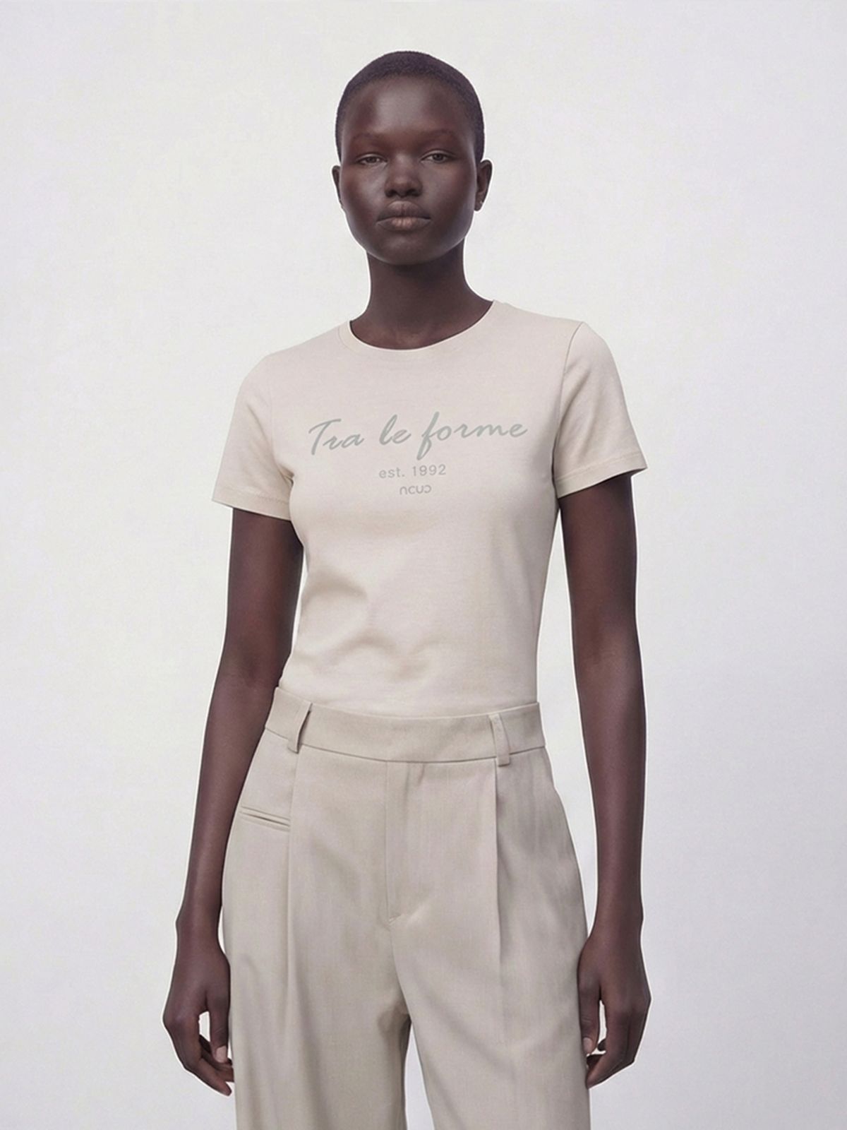 아쿠드(ACUD) Slogan Half Sleeve T-shirt _Oatmeal