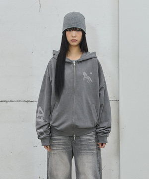 Midnight Horse Zip-up Hoodie / Pig Grey