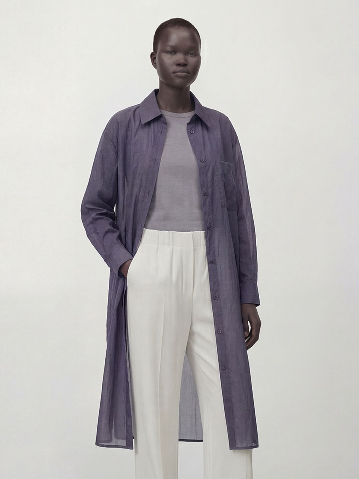 아쿠드(ACUD) Sheer Nylon Long Shirt _Navy