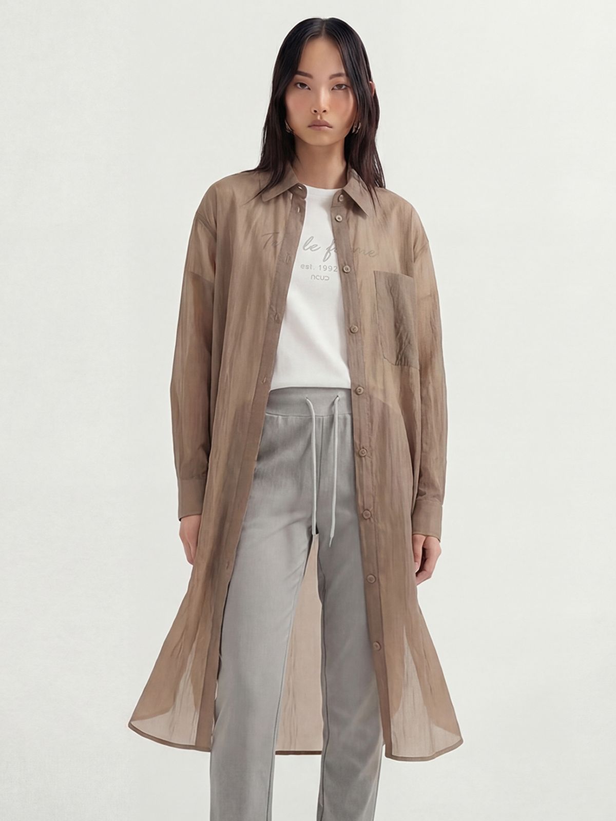 아쿠드(ACUD) Sheer Nylon Long Shirt _Carmel