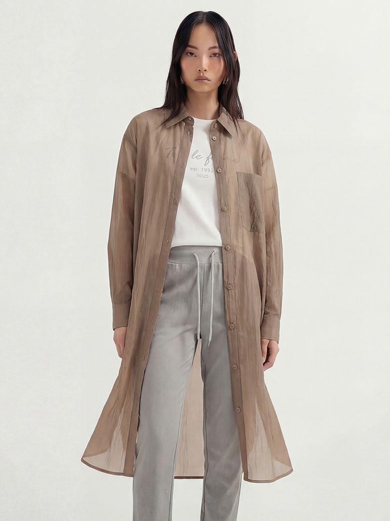 Sheer Nylon Long Shirt _Carmel