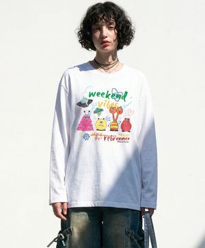 DTF 위크앤드바이브 롱슬리브 긴팔티셔츠 화이트