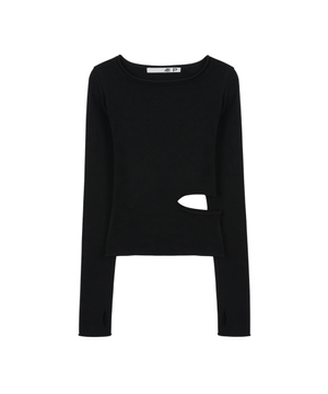 Slit Long Sleeve   Knit Top / Black