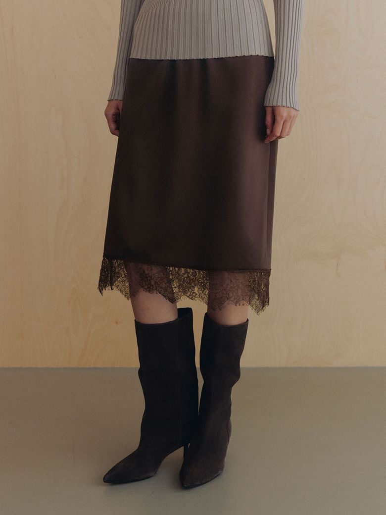 Glossy Lace-Trimmed Midi Skirt SW6AS686_2color