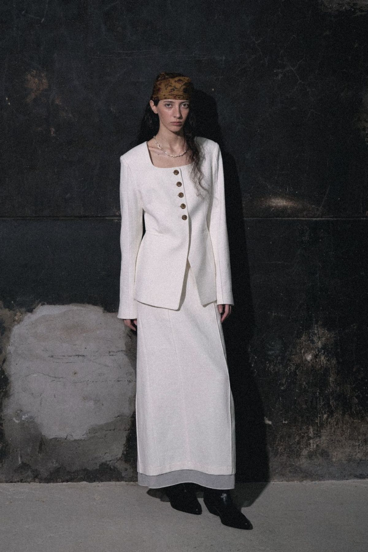 쿠메(KUMÉ) Summer Tweed H-line Skirt, Ivory