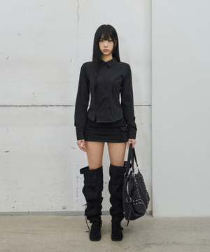 Zip Up Shirt Top / Black