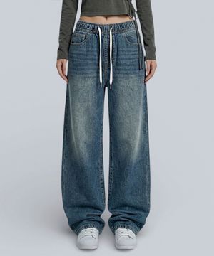 루이 밴딩 와이드 워싱 데님 팬츠 3 Color [ANBD_6021]