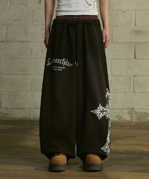 [0123] 새깅 밴드 와이드 스웨트 팬츠 - 블랙