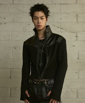 [0121] 레더 패널 스터드 집업 - 블랙