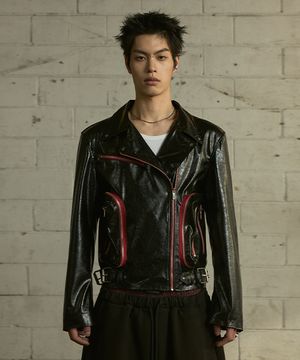 [0120] 글로시 레더 라이더 자켓 - 블랙