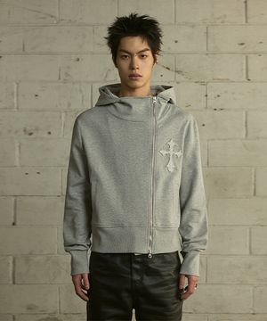 [0118] 크로스 자수 집업 후디 - 그레이