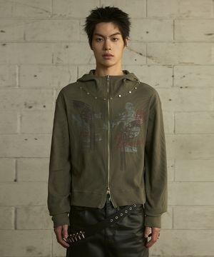 [0117] 하이넥 리벳 집업 후디 - 카키