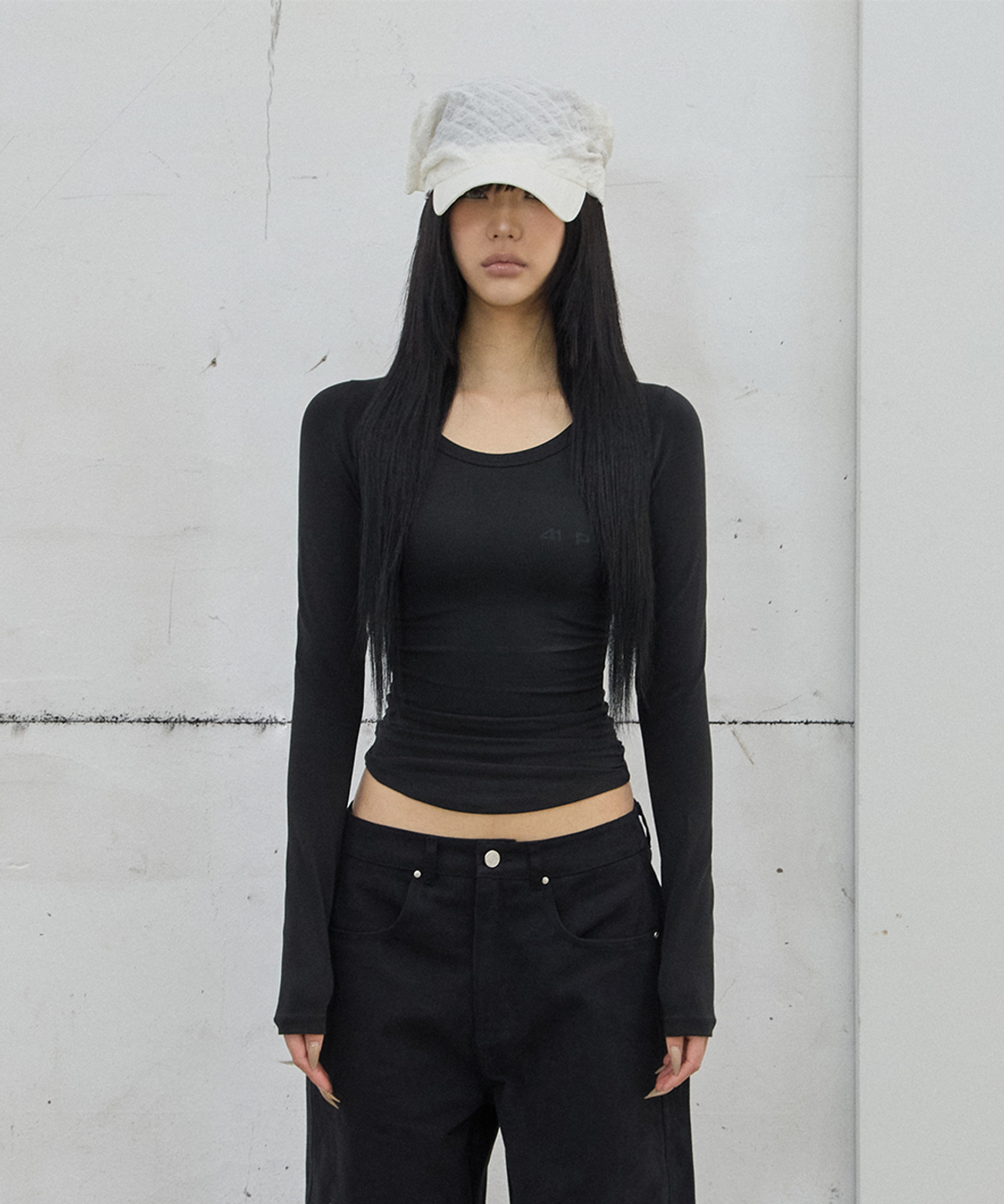 사일프레이(41PRAY) Shirring Long Sleeve Tee / Black