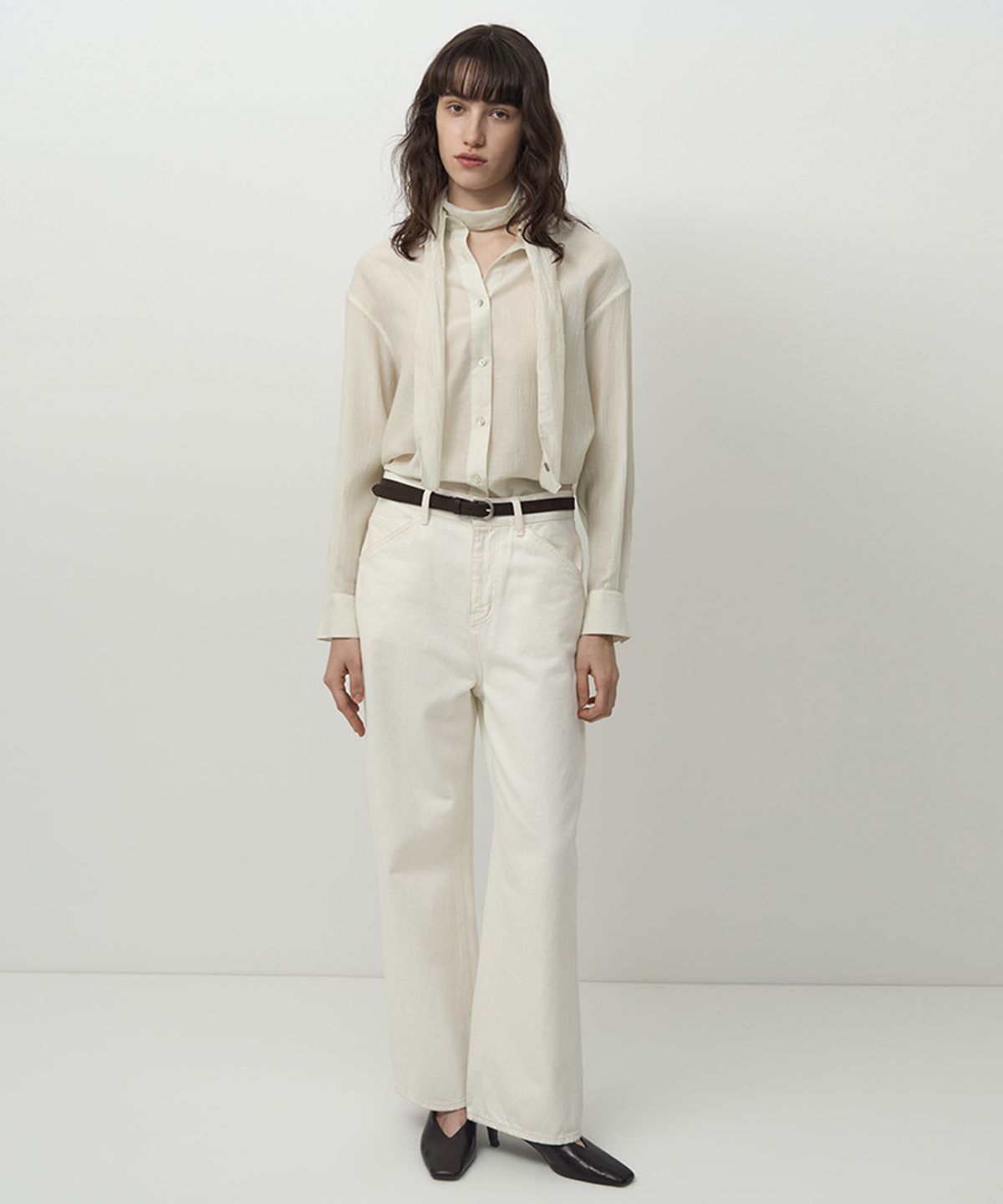 러프사이드 화이트라벨(ROUGH SIDE WHITE LABEL) [Scarf set] Wrinkle Shirt Ivory