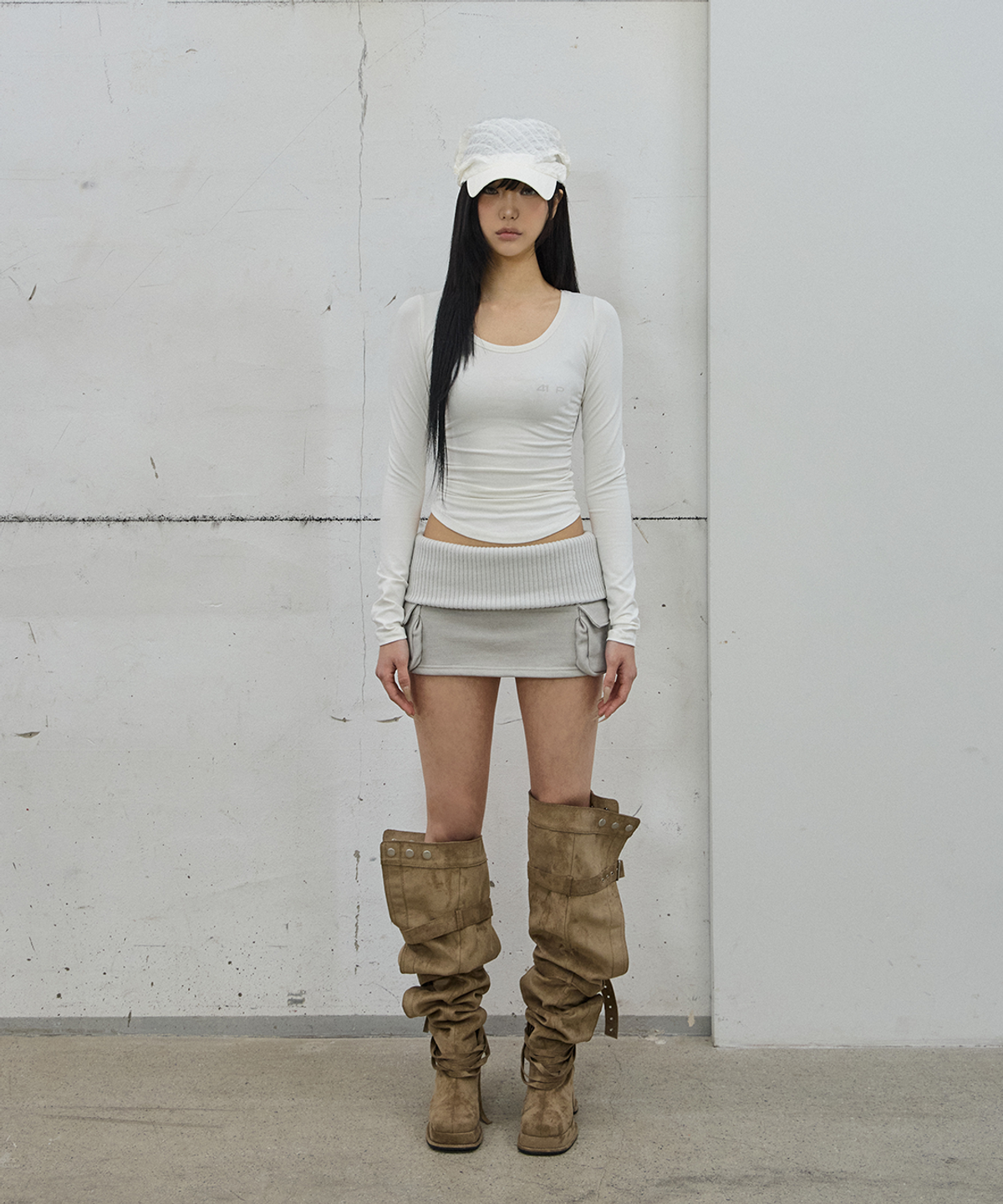 사일프레이(41PRAY) Shirring Long Sleeve Tee / Ivory