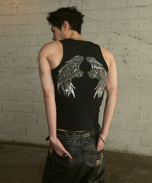 [0100] 엔젤 윙 스팽글 슬리브리스 - 블랙