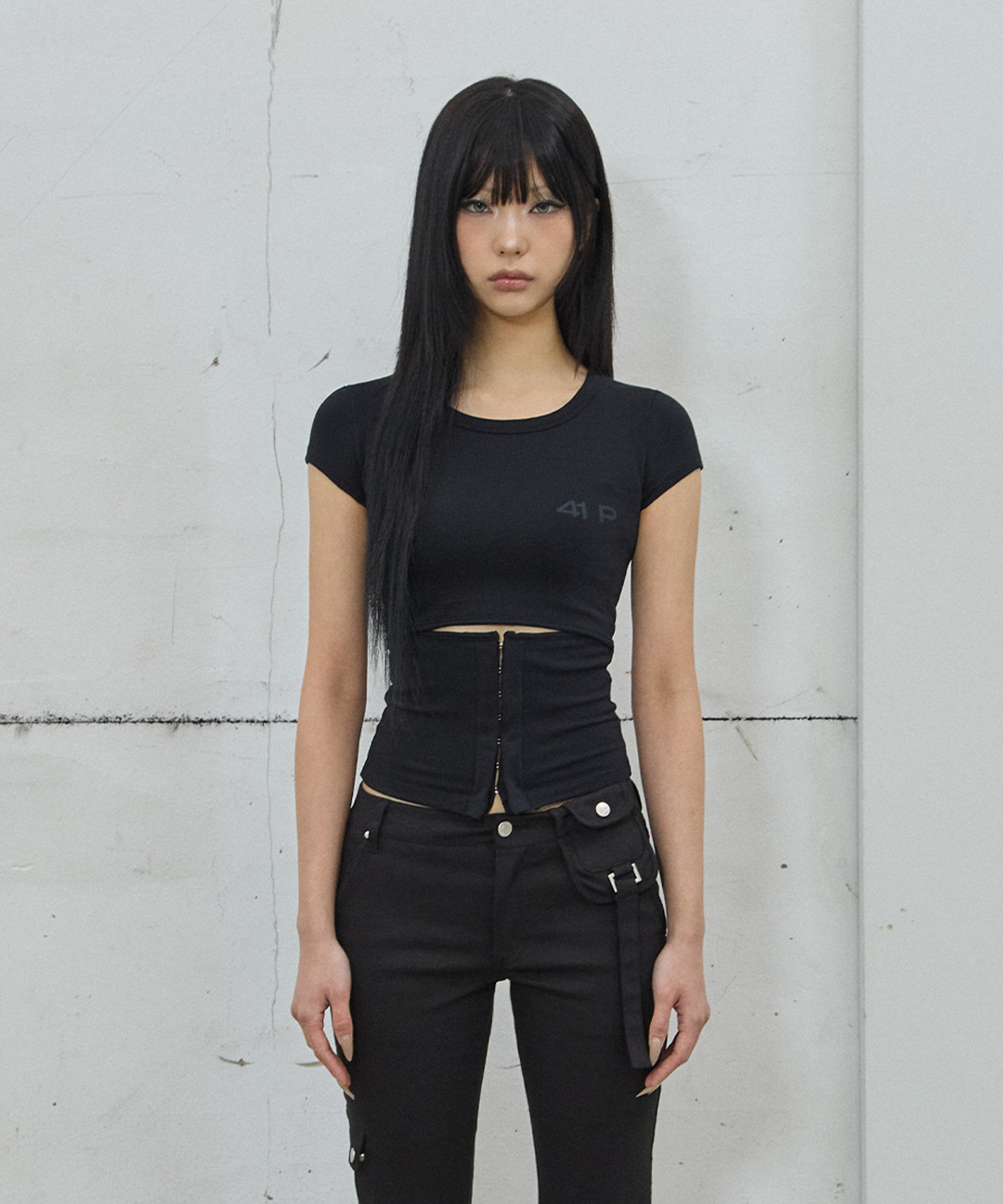 41PRAY Hooked Cutout Top / Black トップス MUSINSA公式 | 41PRAY Hooked Cutout Short Sleeve Top / Black
