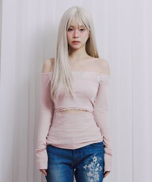 Pink lace off shoulder longsleeve