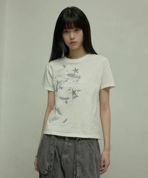 [0096] 스타 페더 그래픽 슬림 티셔츠 - 아이보리