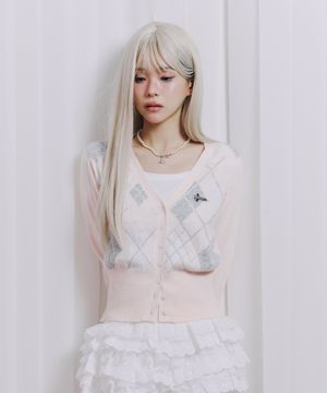 Pink argyle cardigan