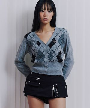 Gray argyle cardigan