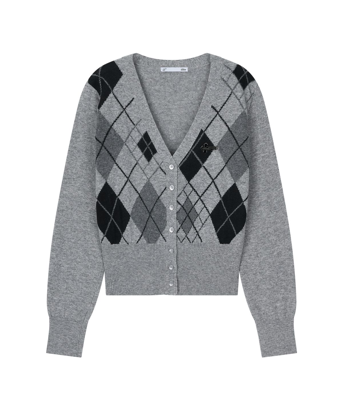 일리오(ILLIO) Gray argyle cardigan