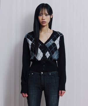 Black argyle cardigan