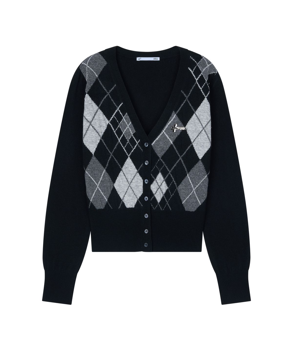 일리오(ILLIO) Black argyle cardigan