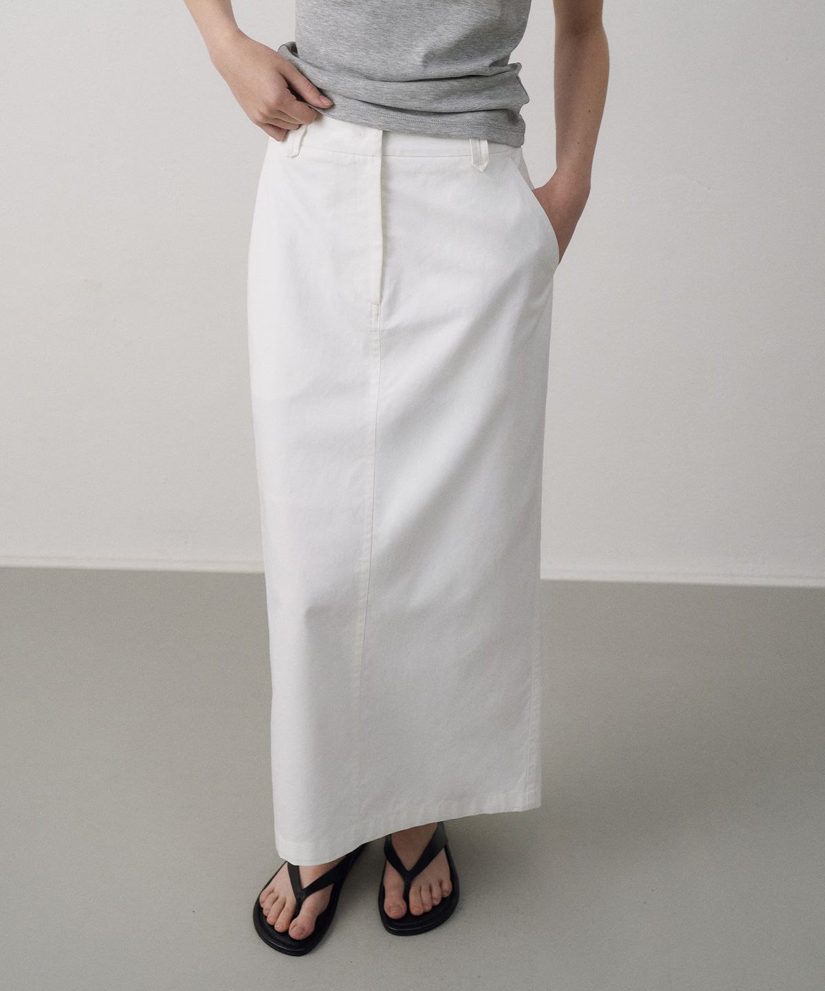 라메레이(LAMEREI) Cotton Pocket H-Line Skirt[LMBFSPSK411]-2color
