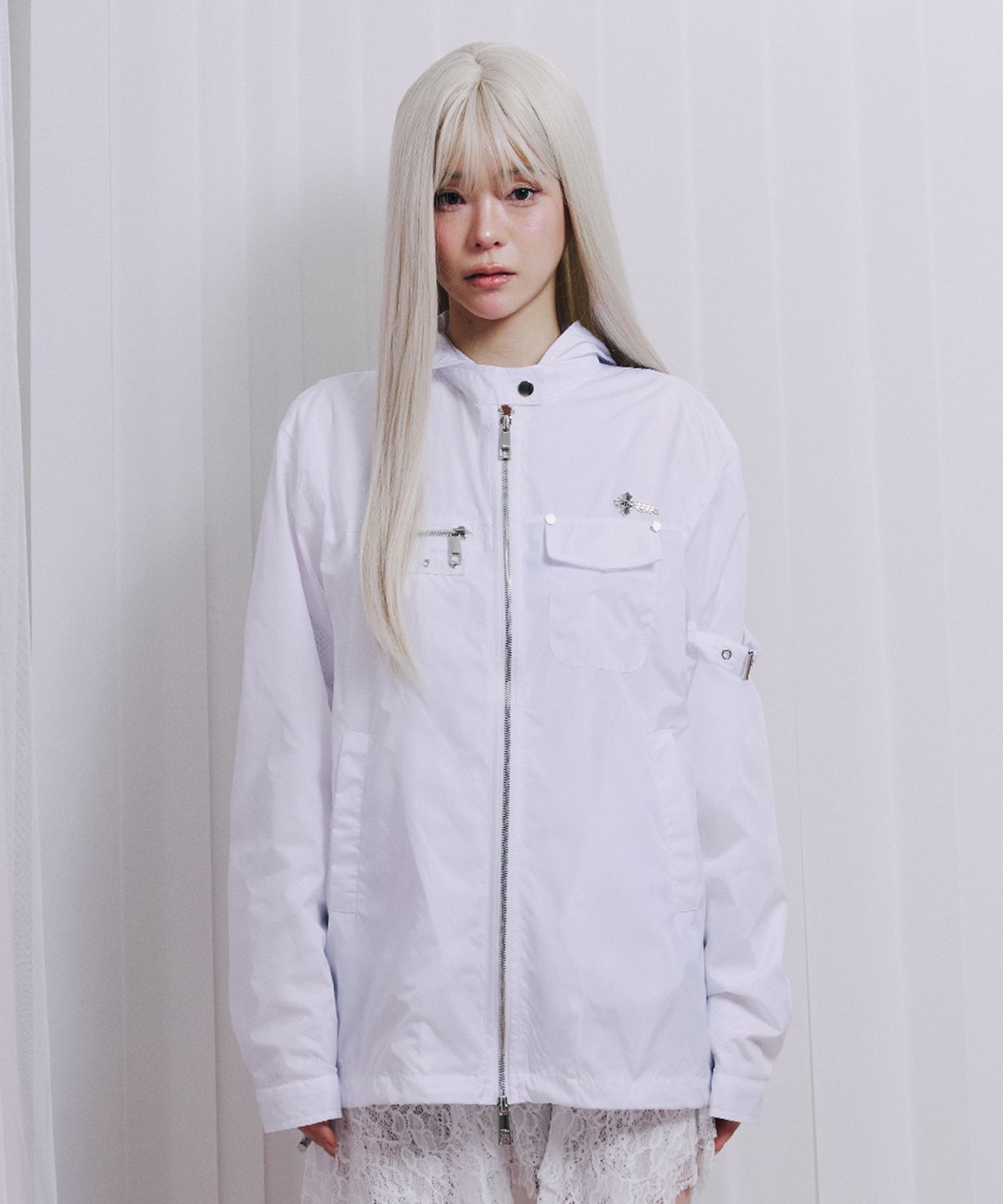 일리오(ILLIO) White Biker windbreaker jacket -M-