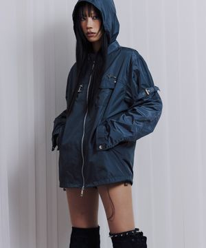 Charcoal Biker windbreaker jacket -M-