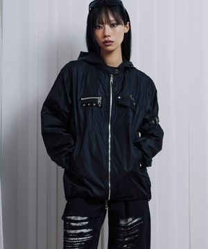 Black Biker windbreaker jacket -M-