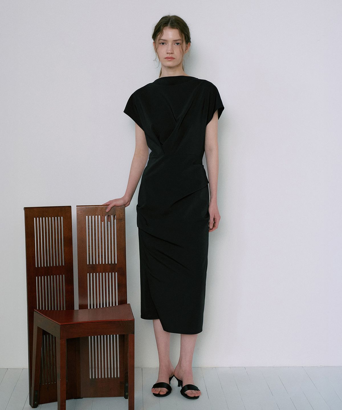 라메레이(LAMEREI) Cap Sleeve Boat-Neck Dress[LMBFSPDR806]-Black