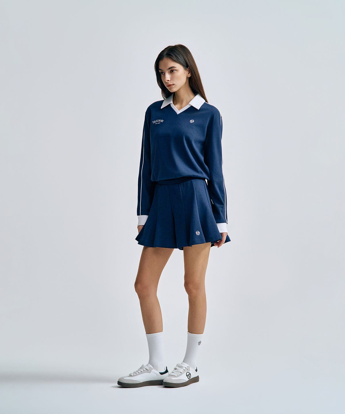 세르지오 타키니(SERGIO TACCHINI) W 더블니트 플레어 쇼츠 (Navy)