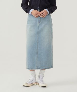 우먼 데님 롱 스커트 라이트 블루