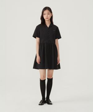 우먼 카라 하프소매 원피스 블랙