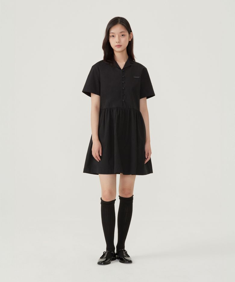 우먼 카라 하프소매 원피스 블랙