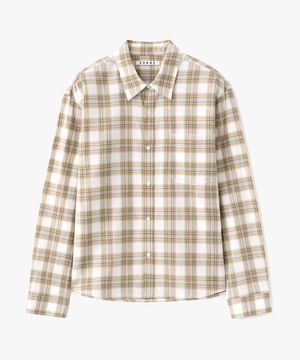 (우먼)시어 체크 크롭 셔츠 아이보리