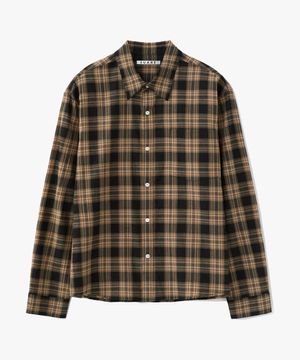 (우먼)시어 체크 크롭 셔츠 블랙