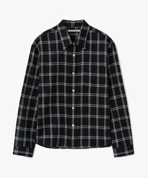 (우먼)크리즈 시어 체크 크롭 셔츠 블랙