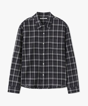 (우먼)크리즈 시어 체크 크롭 셔츠 차콜