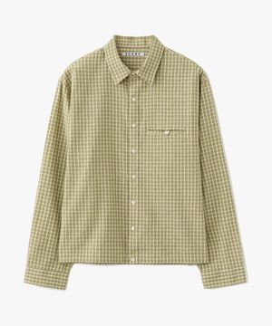 (우먼)크링클 체크 크롭 셔츠 올리브