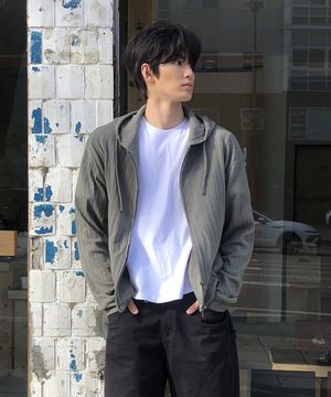 크롭 핑거홀 골지 후드집업_KHAKI