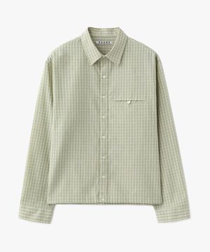 (우먼)크링클 체크 크롭 셔츠 그린