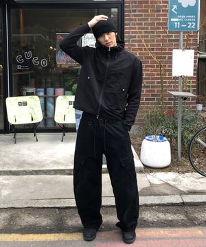 니트 나일론 후드 윈드 브레이커_BLACK