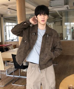 버클 스웨이드 레더 카라 자켓_BROWN