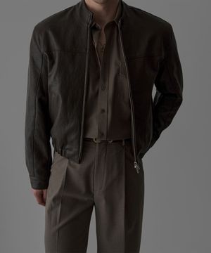 크롭 스탠드카라 레더 자켓 [브라운]