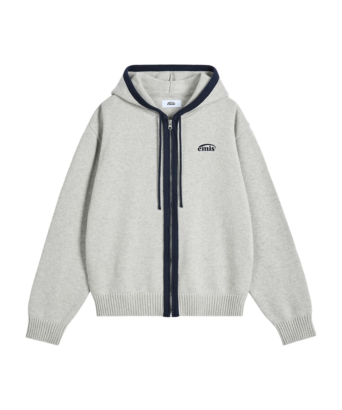 이미스(EMIS) COLOR-BLOCK KNIT HOOD ZIP-UP-MELANGE GRAY
