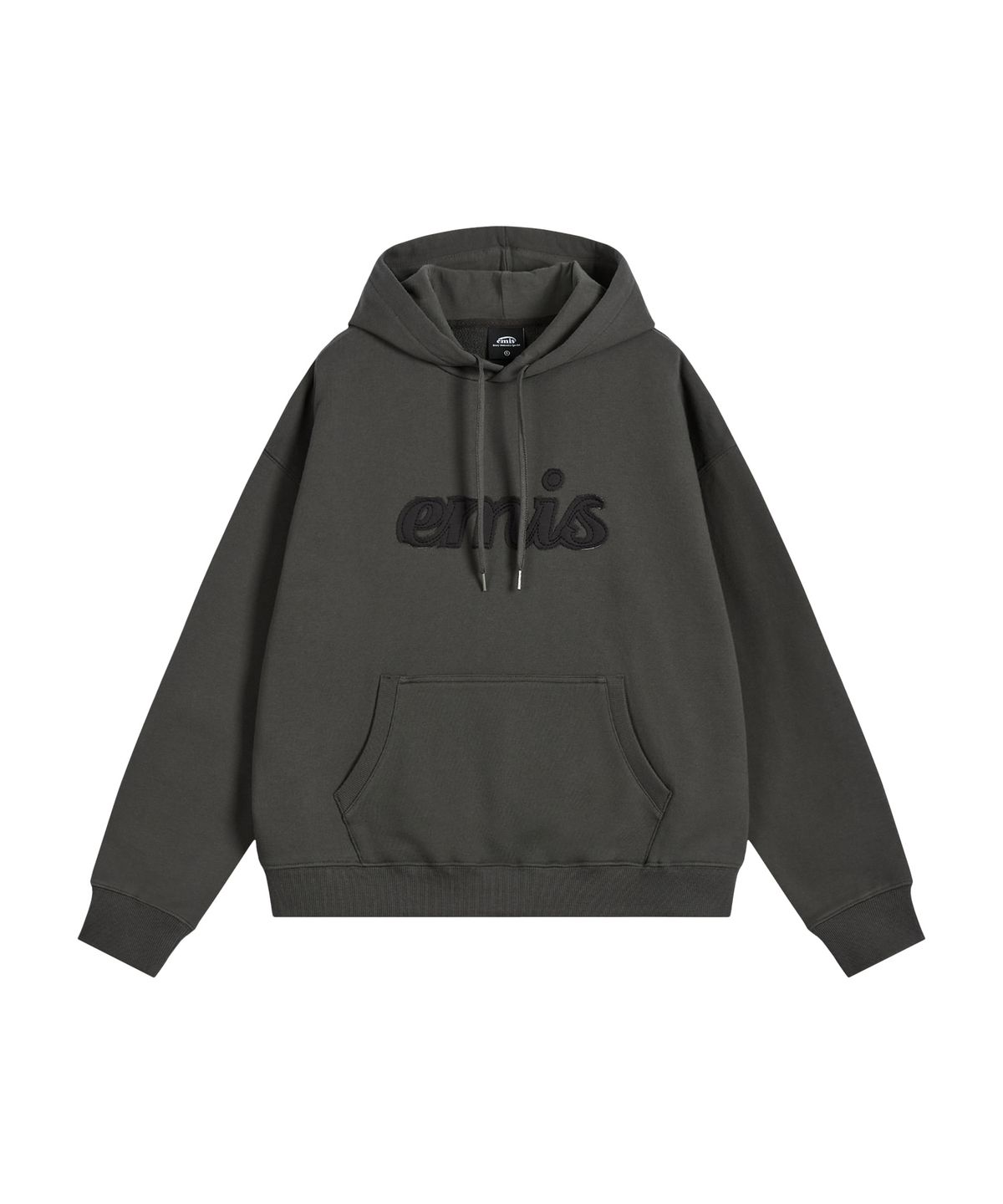 이미스(EMIS) COLOR-BLOCK APPLIQUE HOODIE-CHARCOAL